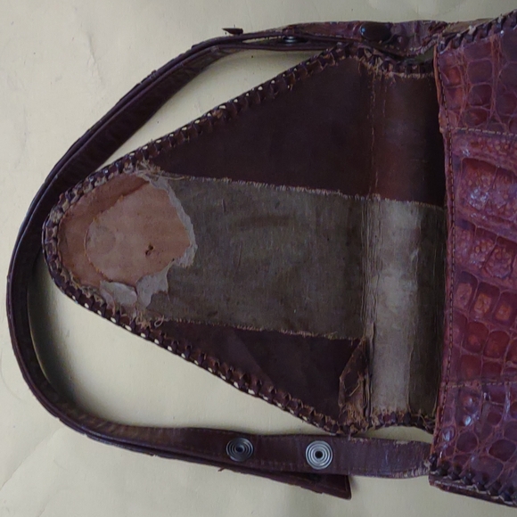 Vintage Crocodile Alligator Leather purse AS Is circa 40s/50s - Picture 10 of 11